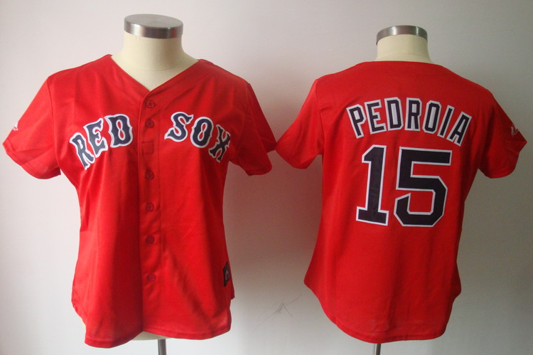 Red Sox #15 Dustin Pedroia Red Women's Fashion Stitched MLB Jersey - Click Image to Close